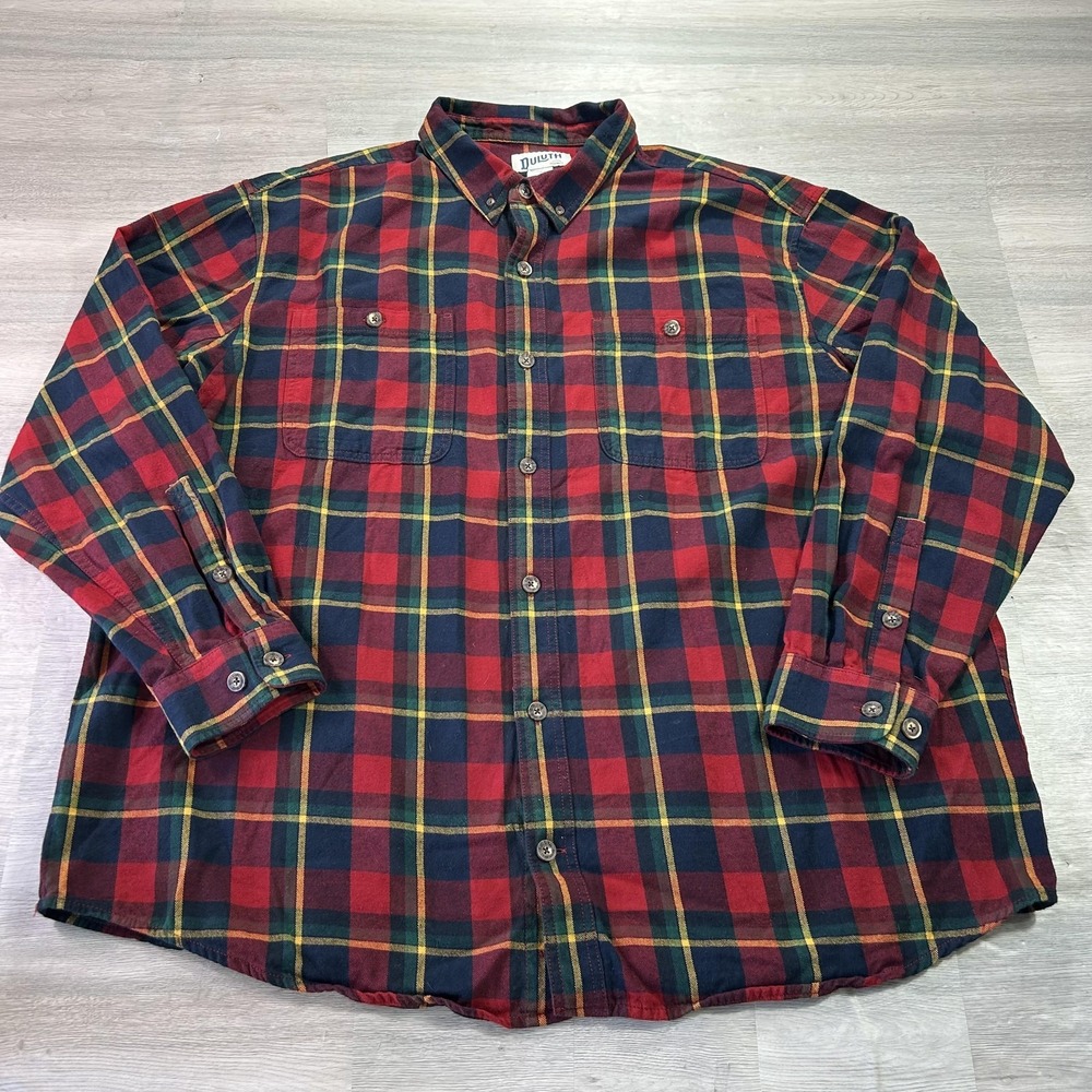 Duluth Trading Co Shirt Mens 2XL Red Plaid Flannel Button Up Casual Workwear